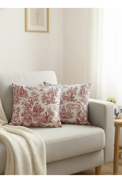 shopshop Burgundy French Peasants Rustic Vintage Decorative 2 Piece Pillow Cushion Cover Set