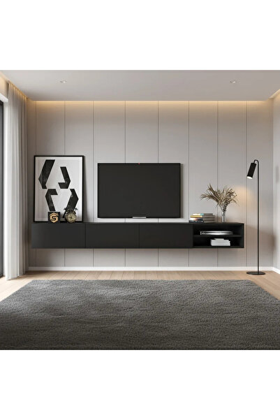 Stylish Home Black wall-mounted TV table 200 cm - TV53