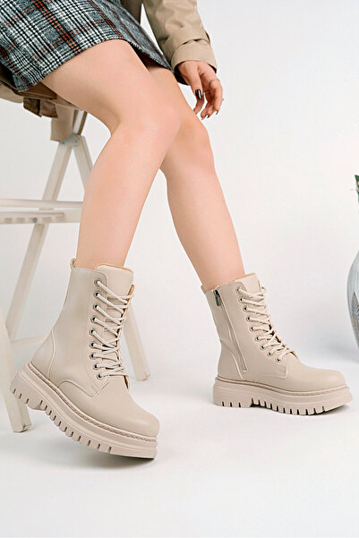 Freemax Kadın içi Komple Kürklü Su ve Soğuk Geçirmez Kaymaz Kauçuk Taban Garantili Kışlı Bej