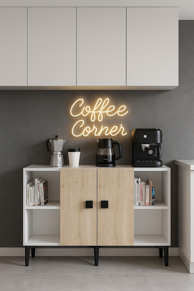 Alina Dizayn RUBY KONSOL BEYAZ SAFİRMEŞE, KAHVE KÖŞESİ, MUTFAK DOLABI ÇOK AMAÇLI DOLAP