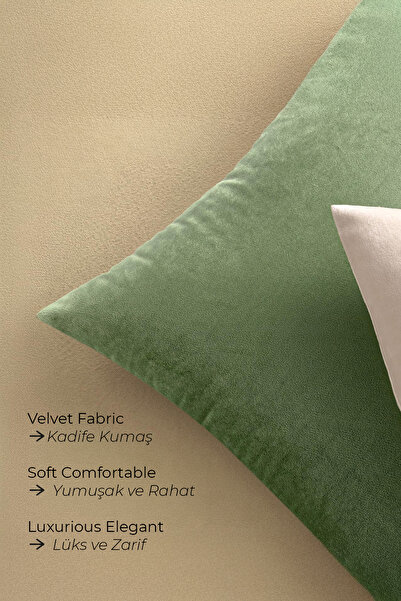 ASDİVA Malcolm Kadife Dekoratif Kırlent Kılıfı – Haki | Fermuarlı | 40x40 / 45x45 / 50x50 / 60x60