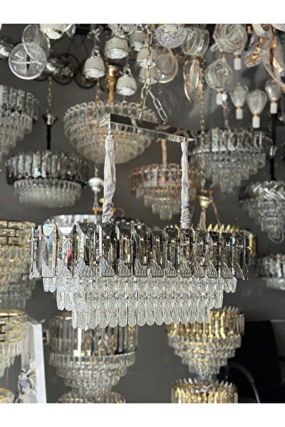 Led YENİ OVAL KRİSTAL LÜX SALON AVİZESİ 10 AMPÜL KROM RENK