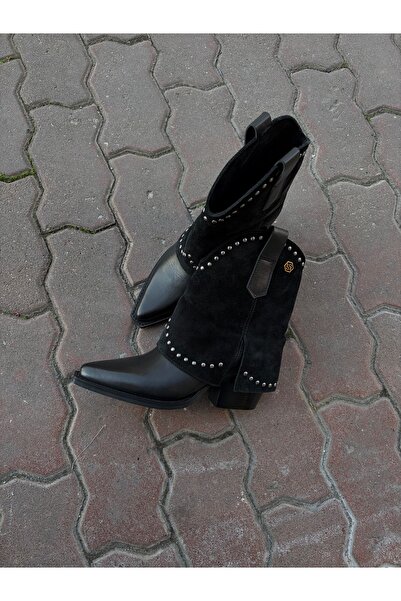 Dilşen Akgün Hakiki Süet Deri Siyah Troklu Kadın Western Bot