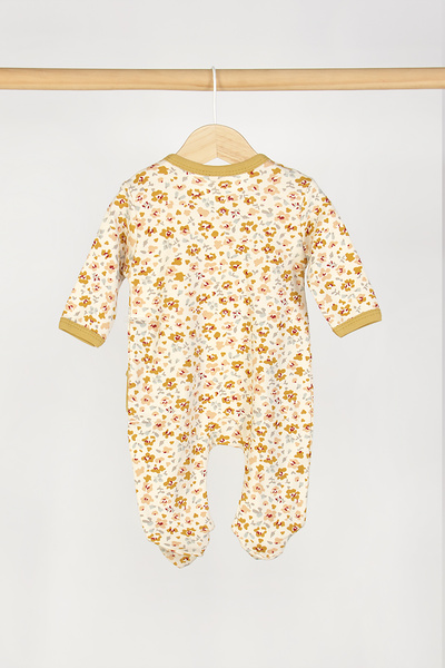 Mini Cotton Baby Girl Flower Patterned Beret 2-Piece Jumpsuit