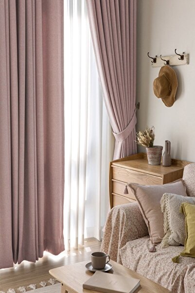 De'Vor Velvet Look Thick Background Curtain Powder Pink