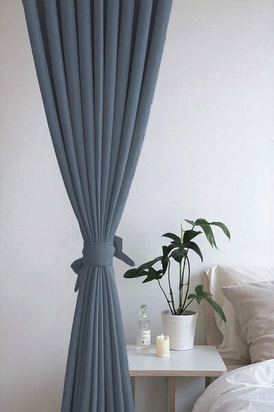 De'Vor Kadife Görünümlü Kalın Fon Perde - Mavi Fon Perde