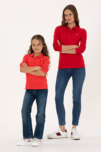 U.S. Polo Assn. Дамска червена поло блуза с висока яка 50313593-VR030