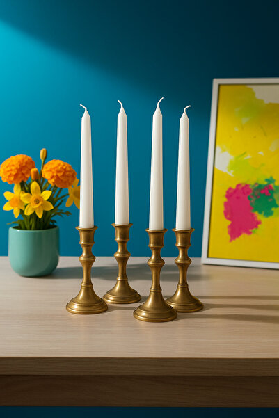 AY HOME 4’lü Beyaz Şamdan Mumu