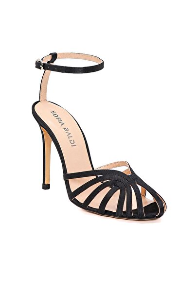 Sofia Baldi Women's Black Satin Heeled Sandals - Kisha