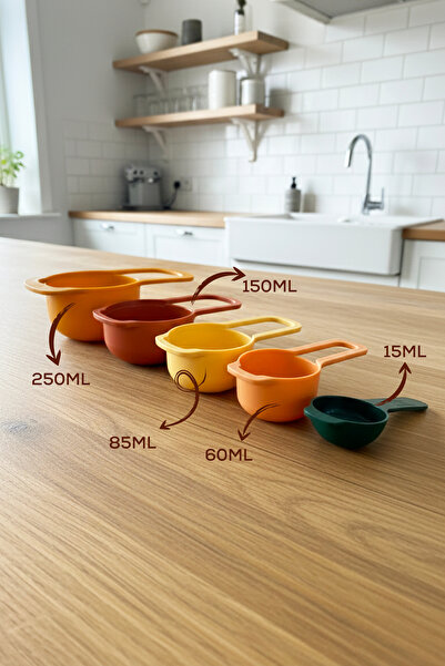 Vienev 5-Piece Colored Measuring Spoon Set Earth Color – (15-60-85-150-250 ml) |   Kitchen Measuring Set