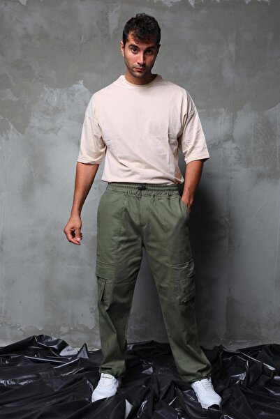 Rocqerx R-4334 Παντελόνι Gabardine με λάστιχο στη μέση και λεπτομέρεια τσέπης με φυσούνα