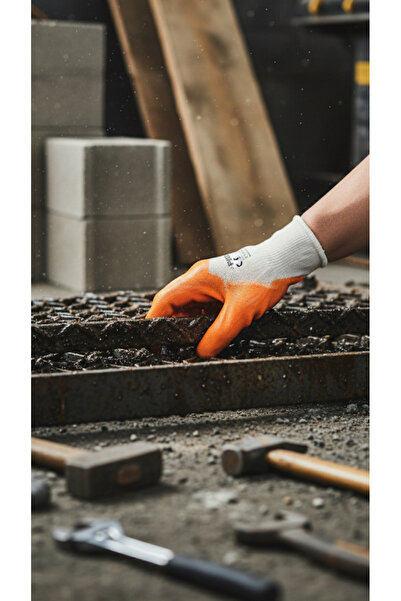 NO BRAND PITON Lateks/Nitril Kaplı Örgü İş Eldiveni - Turuncu - EN 388 Korumalı