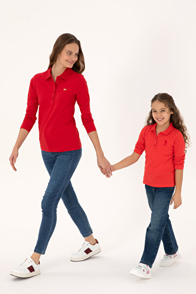 U.S. Polo Assn. Kız Çocuk Kırmızı Polo Yaka Basic Sweatshirt 50316836-VR030