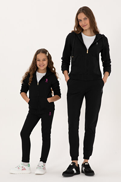 U.S. Polo Assn. Kız Çocuk Siyah Kapüşonlu Fermuarlı Şardonlu Basic Sweatshirt...