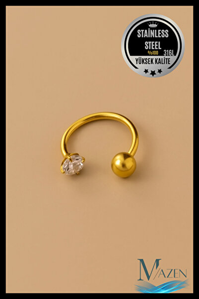 MAZEN Cerrahi Çelik Piercing Küpe Zirkon Taşlı ve Toplu Halka Model Gold Renk