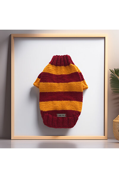 Lady Fify Yellow Red Striped Fan Sweater for Cat and Dog