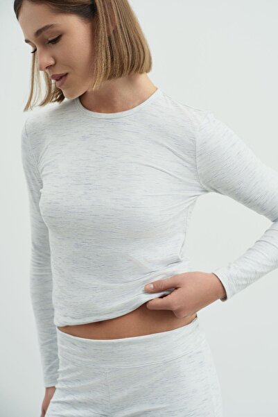 C&City Γκρι μαλακό μακρυμάνικο μπλουζάκι με λαιμόκοψη