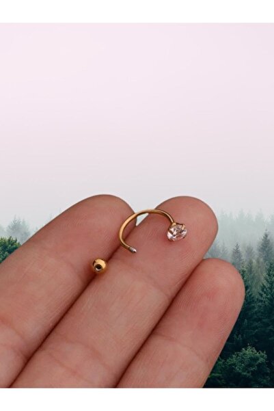 MAZEN Cerrahi Çelik Piercing Küpe Zirkon Taşlı ve Toplu Halka Model Gold Renk