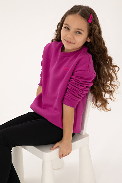 U.S. Polo Assn. Fată Fuchsia cu căptușeală din fleece guler rotund basic Swea...