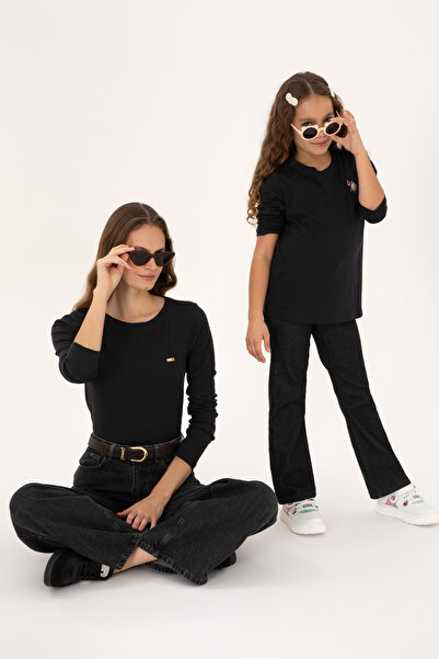 U.S. Polo Assn. سويت شيرت أساسي برقبة دائرية للفتيات باللون الأسود 50317915-V...