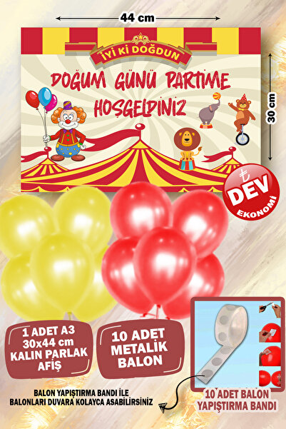 karanca parti süs Palyaço Sirk 1 Yaş Doğum Günü Süsleme Seti Konsepti Afiş ve...