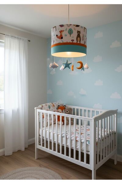 Leobabyroom Tilki Ayıcık Desenli Turuncu Şeritli Ay Yıldız Bulut Figürlü Çocu...