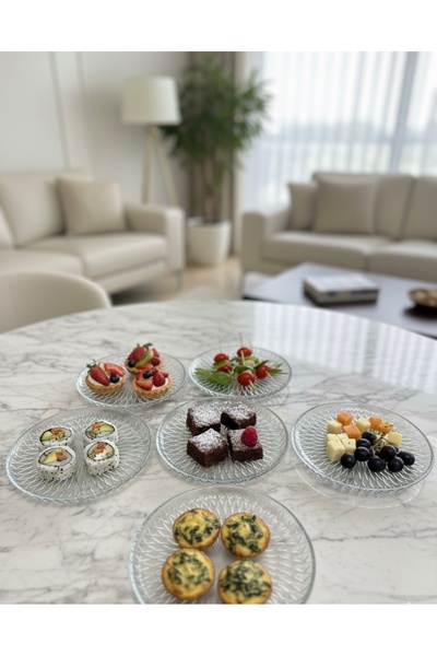 Buğra Home طقم أطباق فاخر من الزجاج مكون من 6 قطع للحلويات أو الإفطار/16 سم
