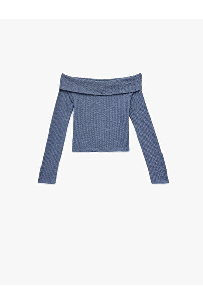 Koton Slim Fit Long Sleeve Hair Braid Textured Off-The-Shoulder Blouse