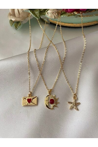 TURBİJ Üçlü Kombin Altın Kaplama Sembol Kolye Seti