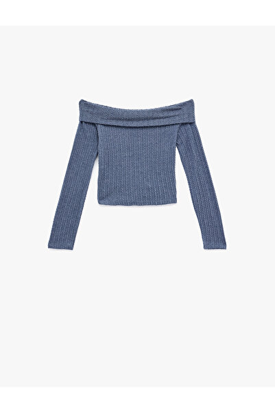 Koton Slim Fit Long Sleeve Hair Braid Textured Off-The-Shoulder Blouse