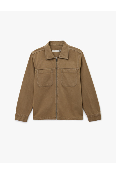 Koton Βαμβακερό μακρυμάνικο πουκάμισο τζιν με λεπτομέρεια τσέπης και κλασικό γιακά