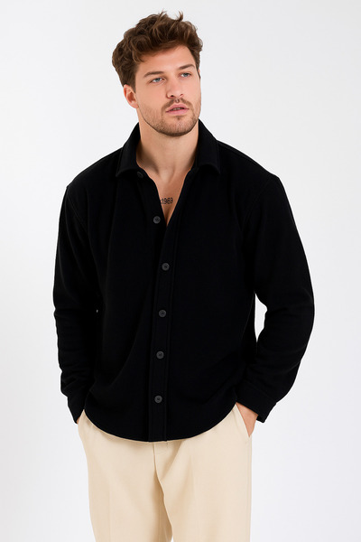 EKZMODA Erkek Siyah Oversize Polar Gömlekle Fark Yarat