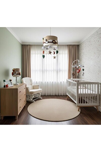 Leobabyroom Kahve Bulutlu Amazon Hayvan Figürlü Avize Abajur Çerçeve Dönence Bebek Odası Tasarım Set
