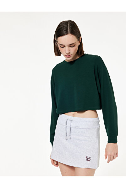 Koton Вискозна спортна блуза с дълги ръкави, широка яка и къс подгъв