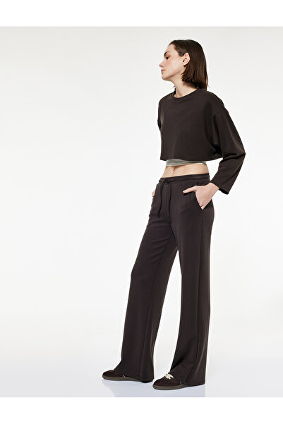 Koton Γυναικείο αθλητικό καφέ παντελόνι με φαρδύ πόδι 6Wak40058Nk