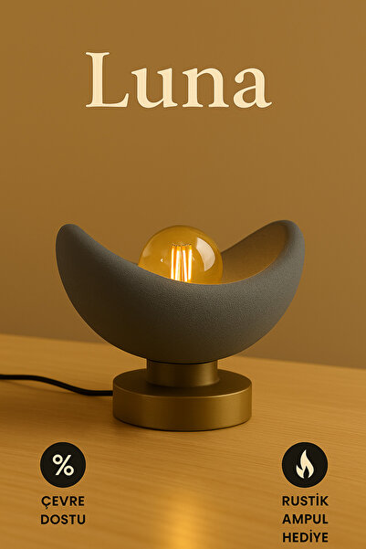 Findify Store Luna Design Table Lamp Gray Bronze Detailed Lampshade Dim Amber Light, Rustic Bulb Gift 20 X 37 cm