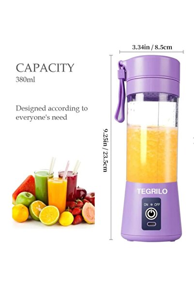TEGRILO Portable Blender Mini USB Electric Fruit Juicer 380ml (Purple)