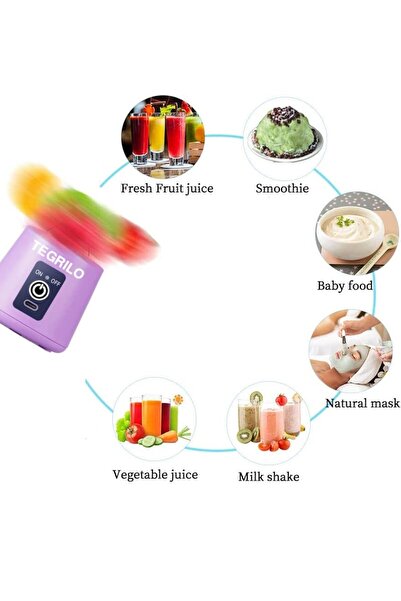 TEGRILO Portable Blender Mini USB Electric Fruit Juicer 380ml (Purple)