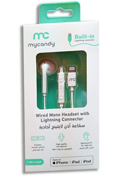 Mycandy MY CANDY WIRED MONO HEADSET WITH MFI APPLE CERTIFIED LIGHTNING CONNECTOR FOR ALL IPHONES WHITE
