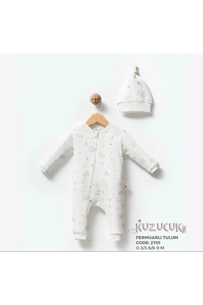 Bubbless 100% Organic Little Lamb Patterned Zippered Baby Jumpsuit
