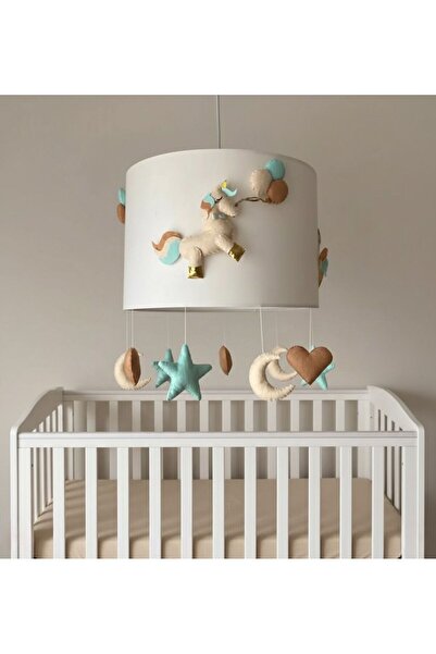 Leobabyroom Krem Üzeri Kahve Mint Krem Balonlu Ünicorn Figürlü Bebek/çocuk Odası Tasarım Avize