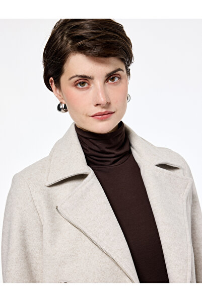 Koton Long Sleeve Pocketed Zippered Crop Cashmere Jacket