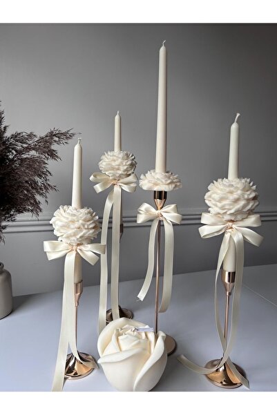 DİEMRE HOME 3 Adet Şakayıklı Şamdan Mum, Konsept Tasarım, Hediyelik (Sadece Mum )