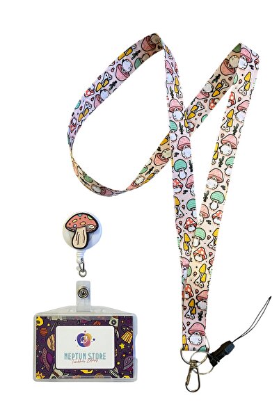 neptünstore Set de 3 curele pentru gât cu model ciuperci, suport pentru insig...