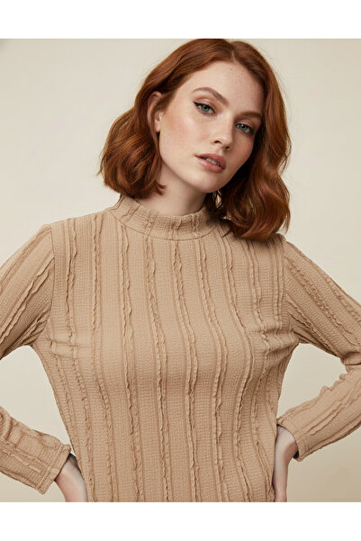 ns nirvana secret Γυναικεία μπλούζα με υφή, ελαστική πλεκτή ύφασμα με βολάν, με ζιβάγκο