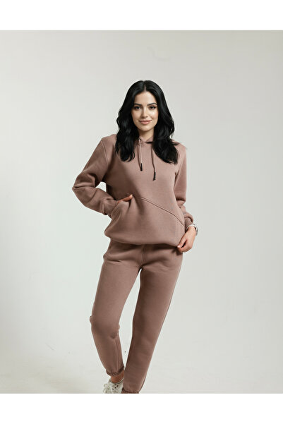 Veleno Set de trening maro pentru femei, cu 3 fire, buzunare laterale, interi...