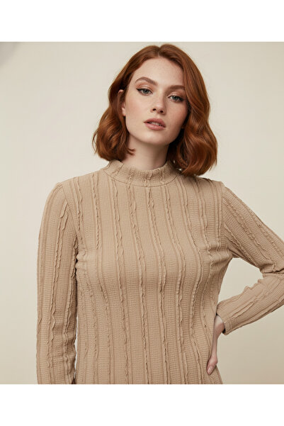 ns nirvana secret Γυναικεία μπλούζα με υφή, ελαστική πλεκτή ύφασμα με βολάν, με ζιβάγκο