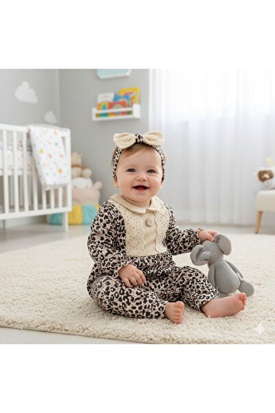 genybaby Baby Girl Seasonal Jumpsuit with Leopard Pattern Bandana Gift, 2-Piece Combination