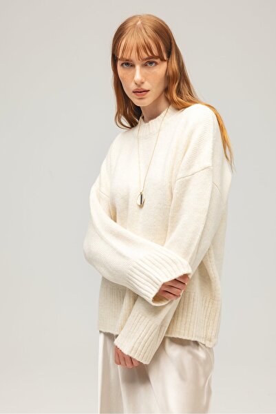 Saade سترة تريكو نسائية قصة فضفاضة بأكمام طويلة وياقة دائرية