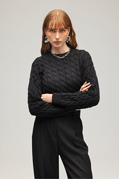 Saade Women's Hair Braid Detailed Crop Knit Sweater